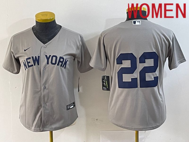 Women New York Yankees #22 No name Grey Nike Game 2024 MLB Jersey style 7